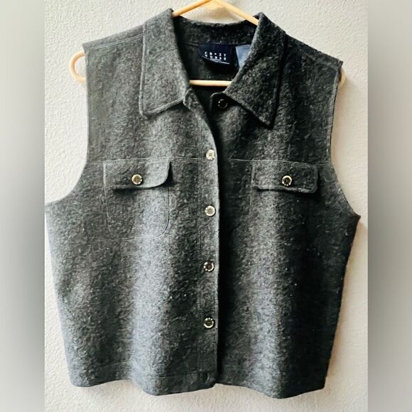 LIZ CLAIBORNE CRAZY HORSE VINTAGE 100% WOOL GREY VEST SIZE L - Picture 2 of 6